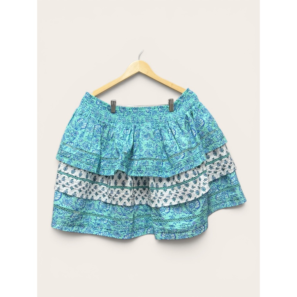 Roller Rabbit x Target Blue Floral Tiered Ruffle Mini Skirt XXL NWT Smocked Boho